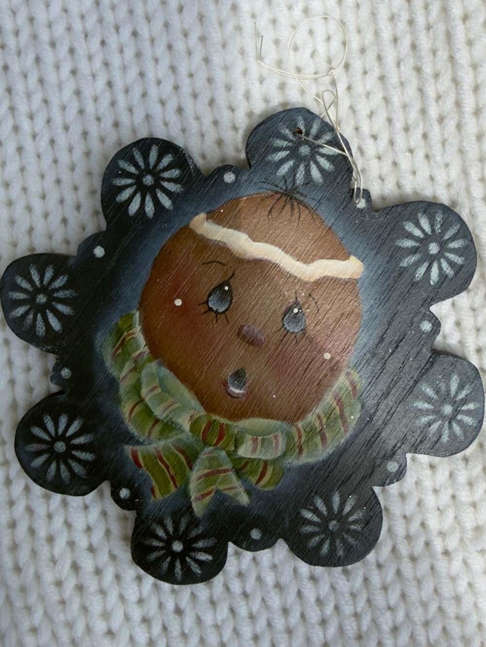 Hand-Painted Gingerbread Face Holiday Ornament 🌺 - Picture 2 of 3